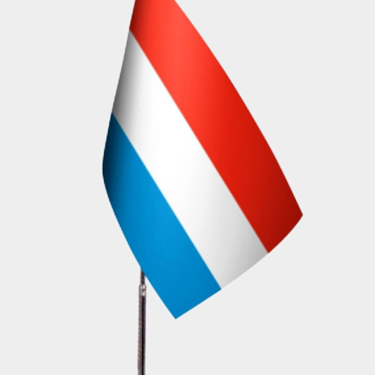 Luxembourg Desk Flag - Premium Double-Layer Satin with Chrome L-Shaped Stand | Professional Quality Country Desk Flag for Government Offices and Institutions