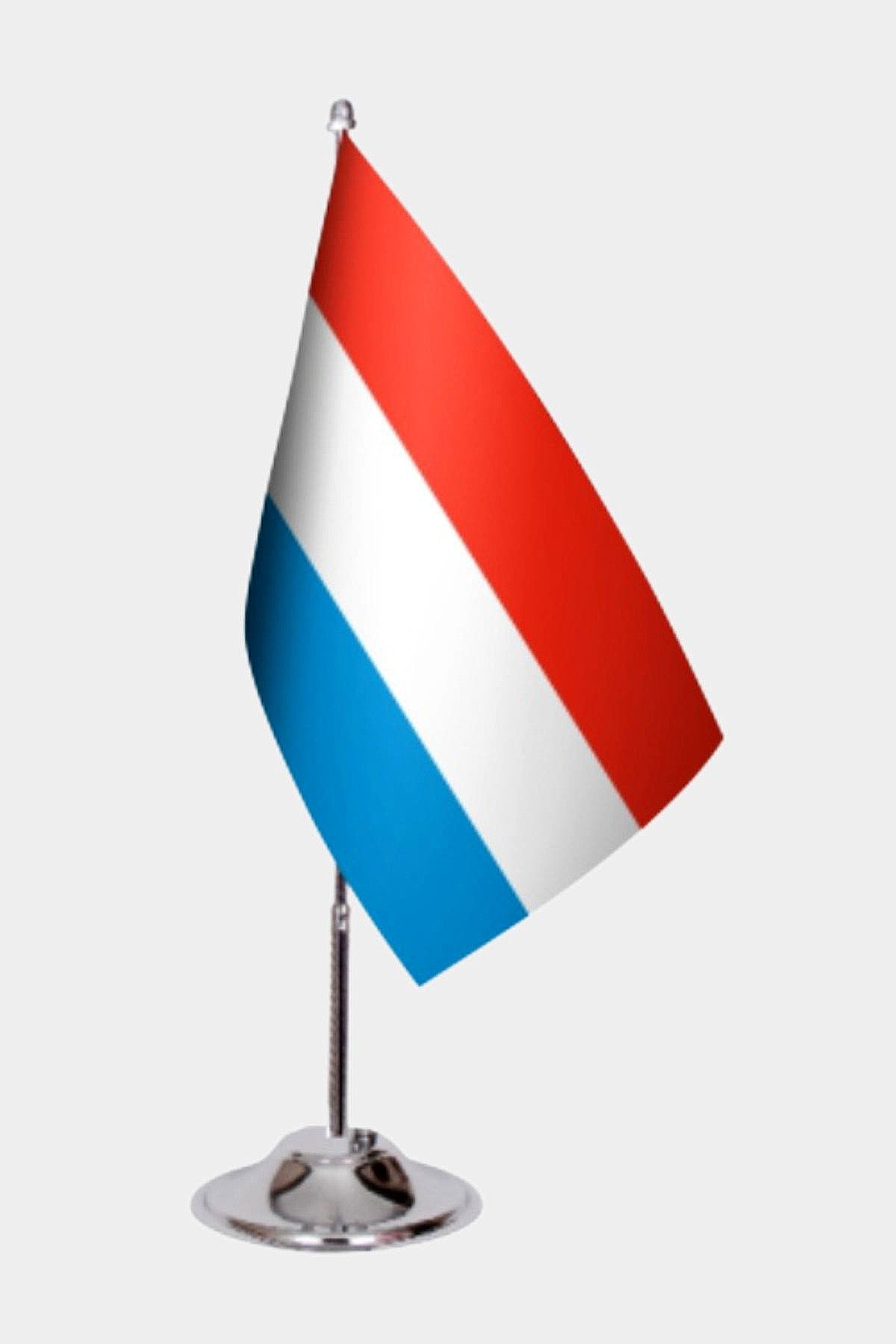 Luxembourg Desk Flag - Premium Double-Layer Satin with Chrome L-Shaped Stand | Professional Quality Country Desk Flag for Government Offices and Institutions