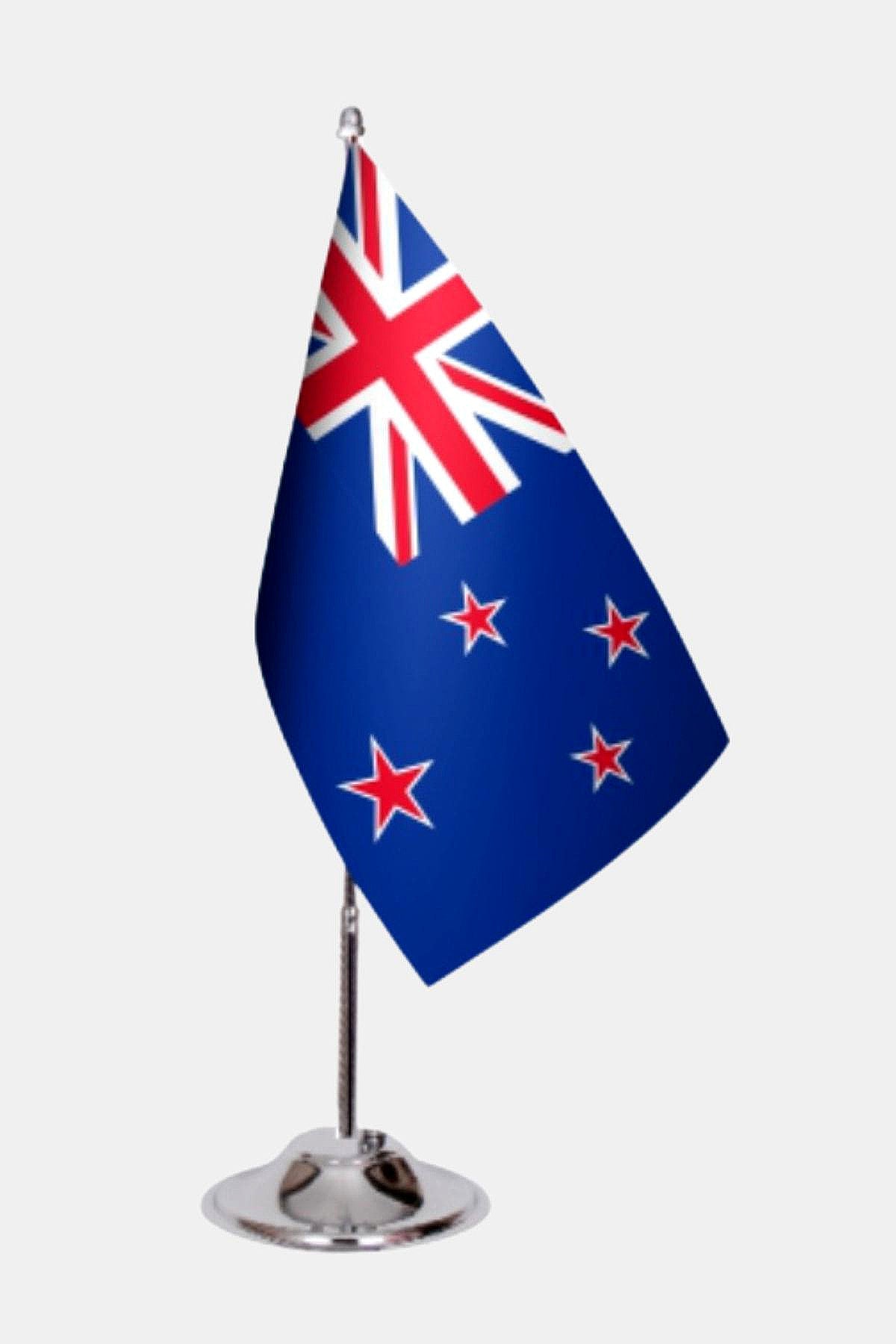 New Zealand Desk Flag - Premium Double-Layer Satin with Chrome L-Shaped Stand | Professional Quality Country Desk Flag for Government Offices and Institutions