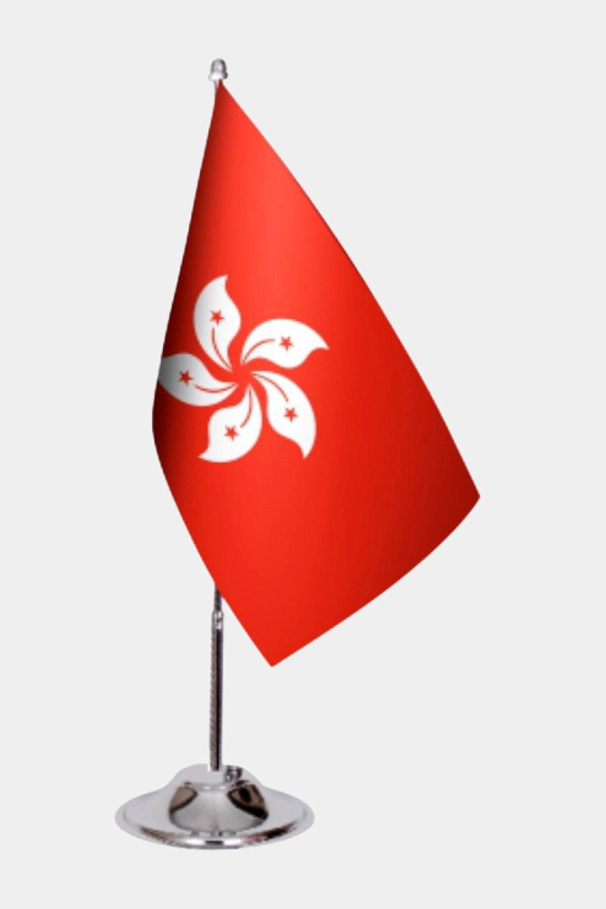 Hong Kong Desk Flag - Premium Double-Layer Satin with Chrome L-Shaped Stand | Professional Quality Country Desk Flag for Government Offices and Institutions