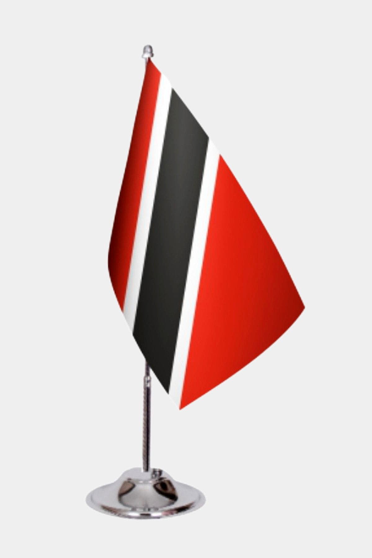 Trinidad And Tobago Desk Flag - Premium Double-Layer Satin with Chrome L-Shaped Stand | Professional Quality Country Desk Flag for Government Offices and Institutions