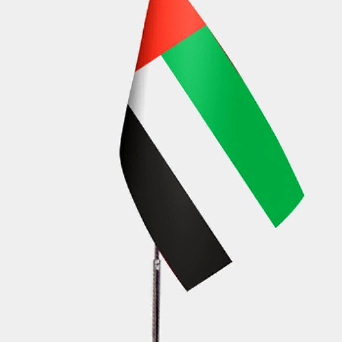 United Arab Emirates Desk Flag - Premium Double-Layer Satin with Chrome L-Shaped Stand | Professional Quality Country Desk Flag for Government Offices and Institutions