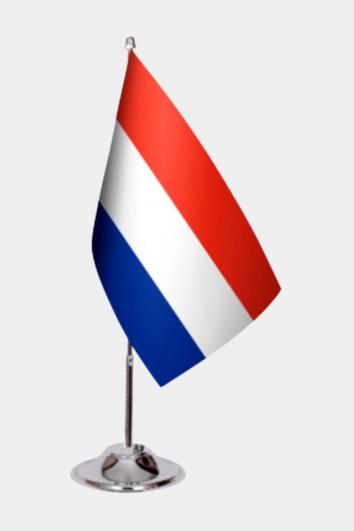 Netherlands Desk Flag - Premium Double-Layer Satin with Chrome L-Shaped Stand | Professional Quality Country Desk Flag for Government Offices and Institutions
