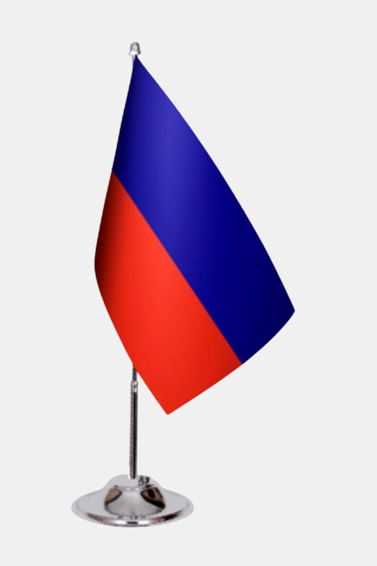 Haiti Desk Flag - Premium Double-Layer Satin with Chrome L-Shaped Stand | Professional Quality Country Desk Flag for Government Offices and Institutions