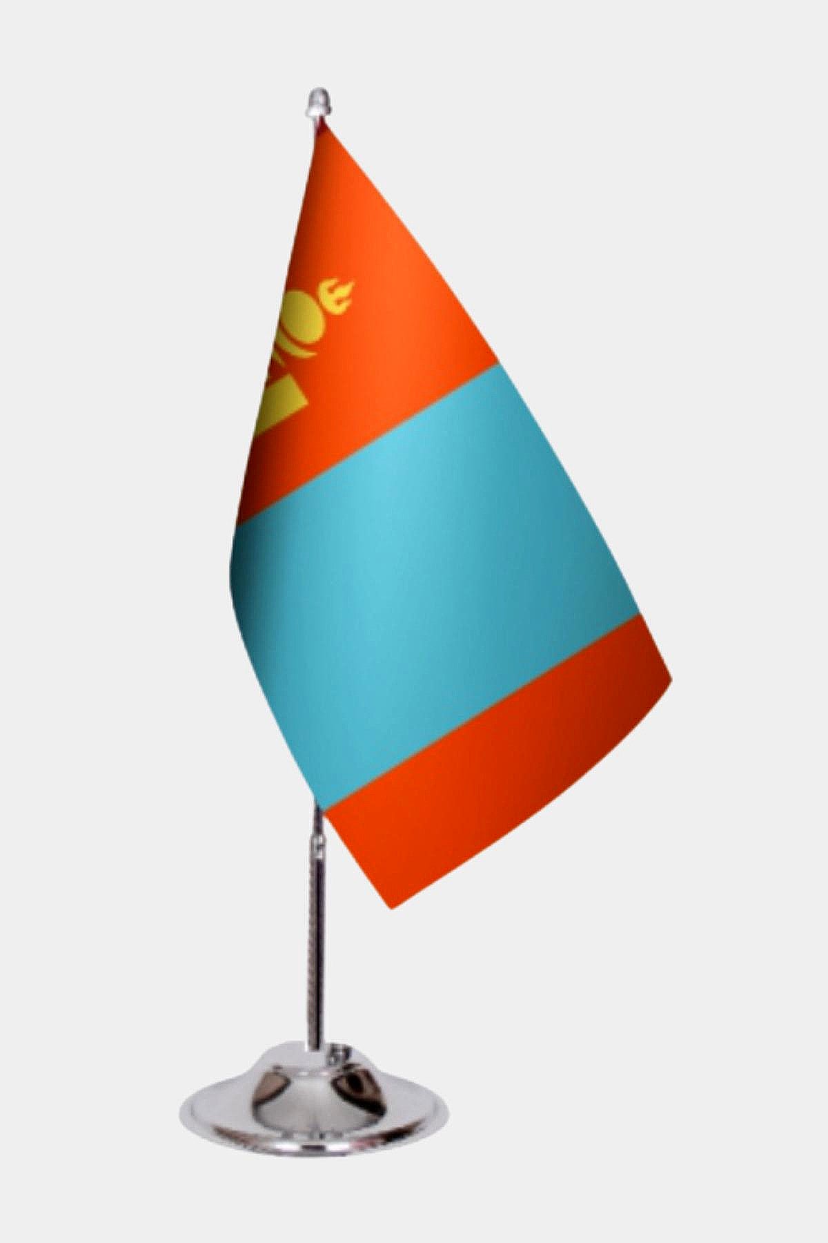 Mongolia Desk Flag - Premium Double-Layer Satin with Chrome L-Shaped Stand | Professional Quality Country Desk Flag for Government Offices and Institutions