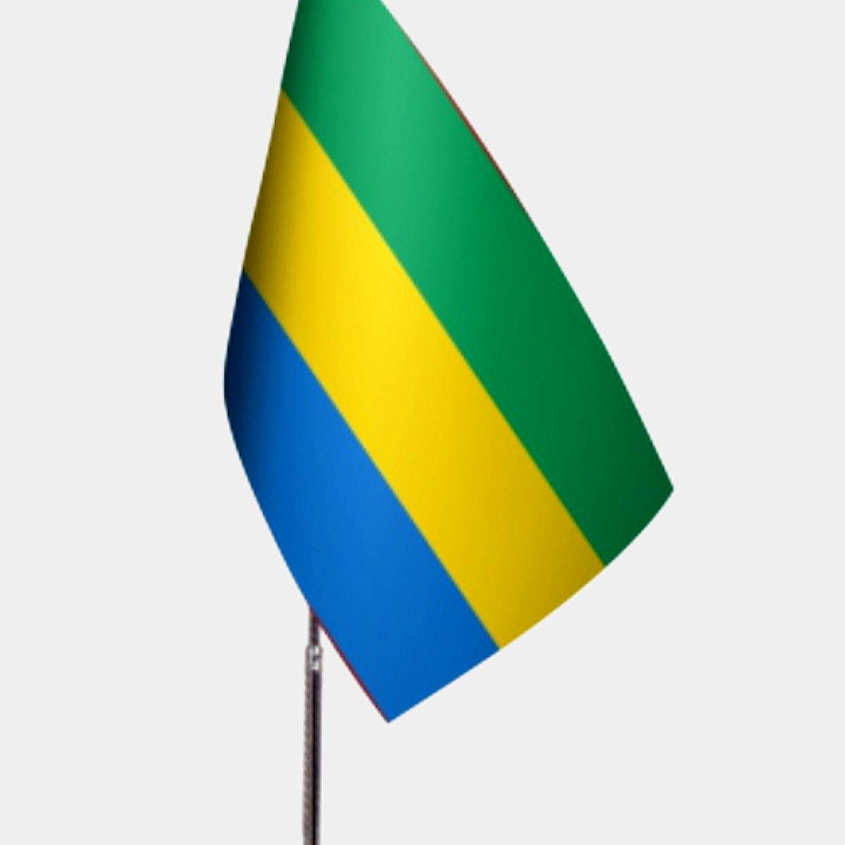 Gabon Desk Flag - Premium Double-Layer Satin with Chrome L-Shaped Stand | Professional Quality Country Desk Flag for Government Offices and Institutions
