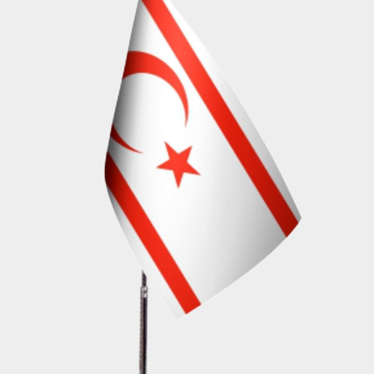 Northern Cyprus Turkish Republic Desk Flag - Premium Double-Layer Satin with Chrome L-Shaped Stand | Professional Quality Country Desk Flag for Government Offices and Institutions