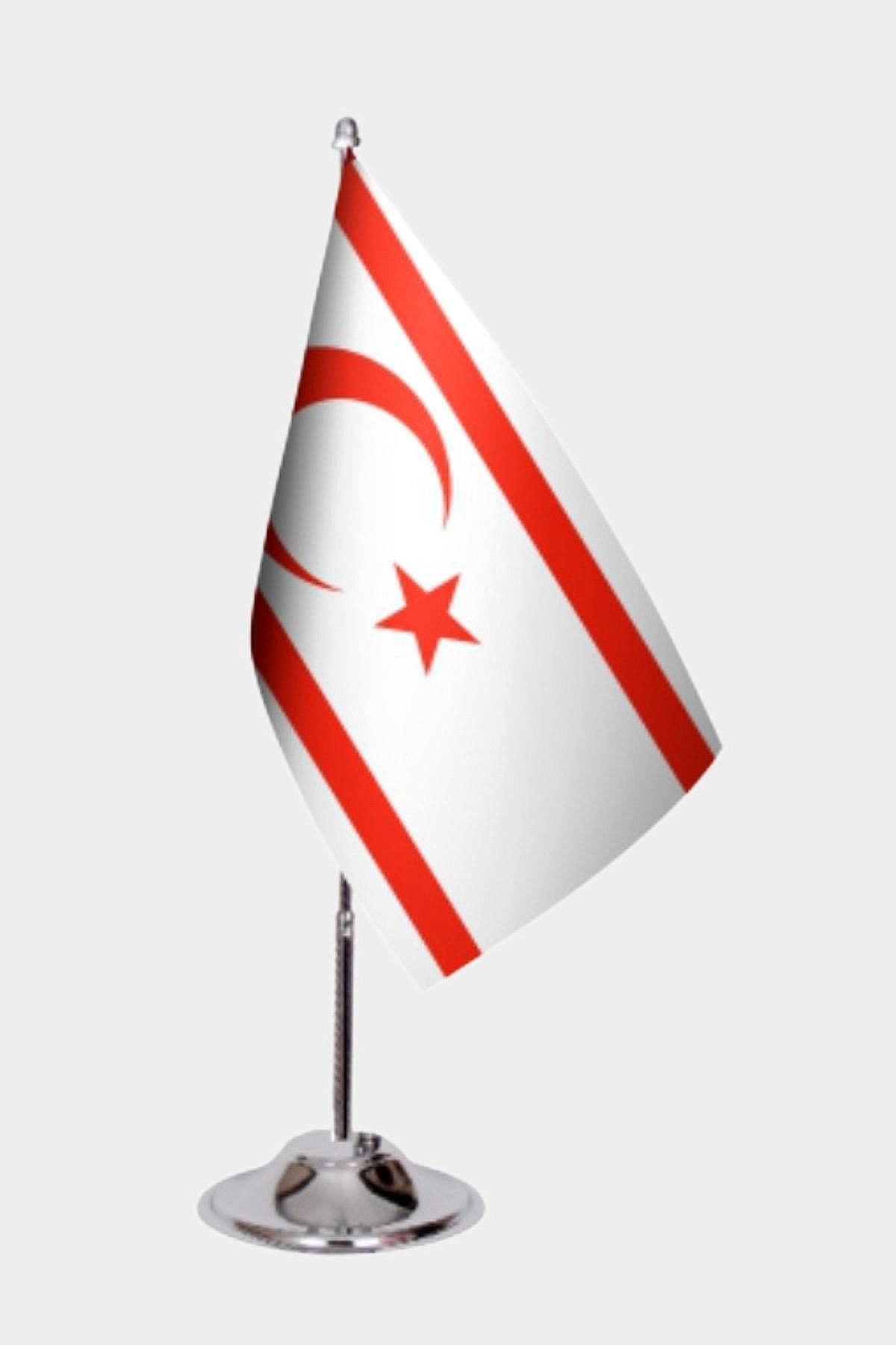 Northern Cyprus Turkish Republic Desk Flag - Premium Double-Layer Satin with Chrome L-Shaped Stand | Professional Quality Country Desk Flag for Government Offices and Institutions
