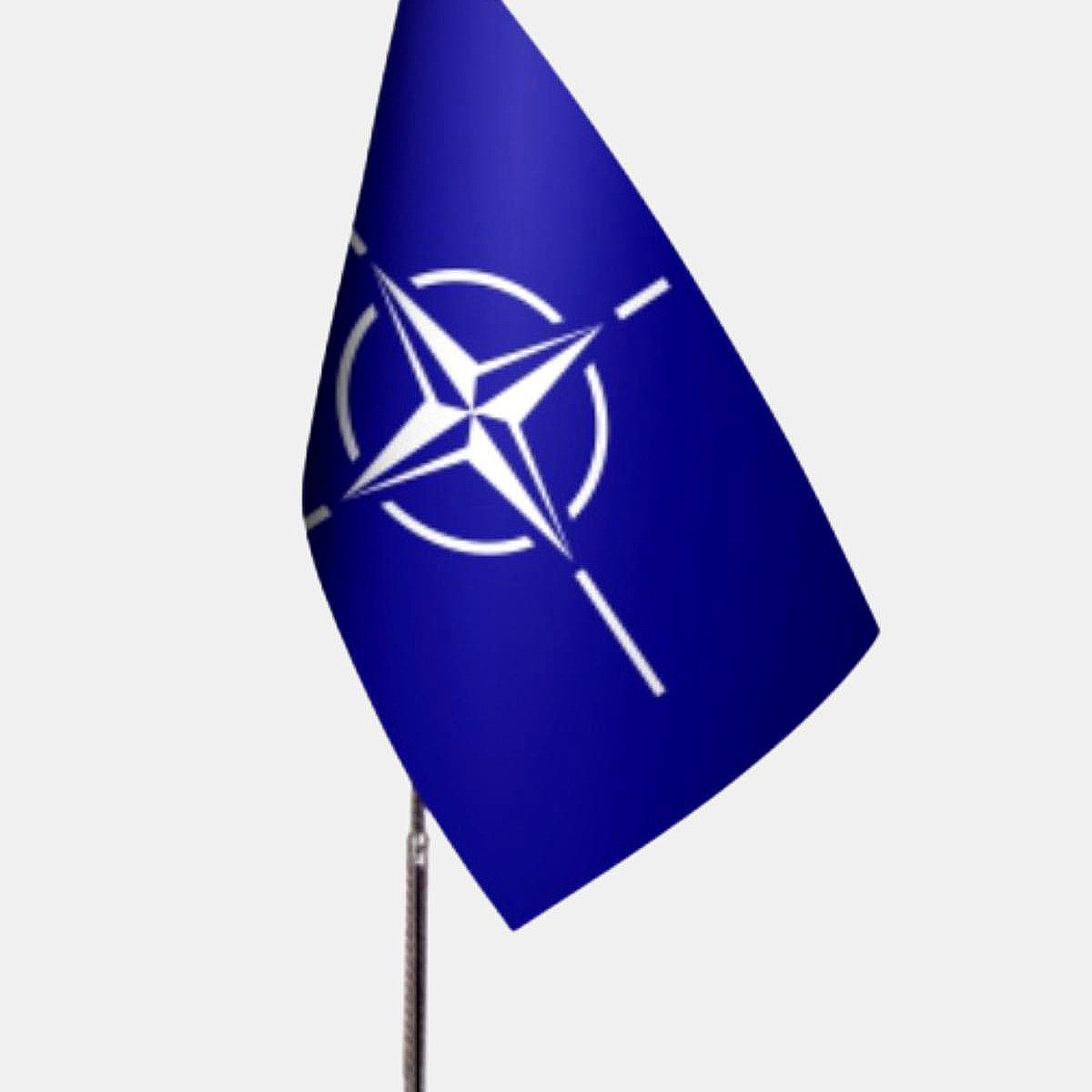 Nato Desk Flag - Premium Double-Layer Satin with Chrome L-Shaped Stand | Professional Quality Country Desk Flag for Government Offices and Institutions