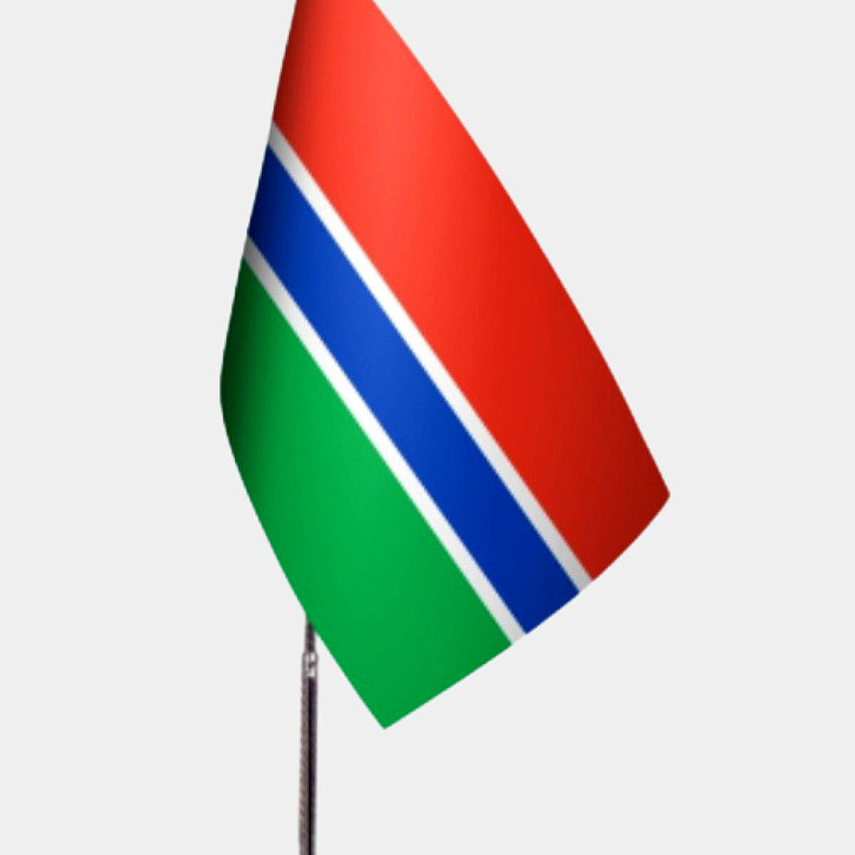 Gambia Desk Flag - Premium Double-Layer Satin with Chrome L-Shaped Stand | Professional Quality Country Desk Flag for Government Offices and Institutions