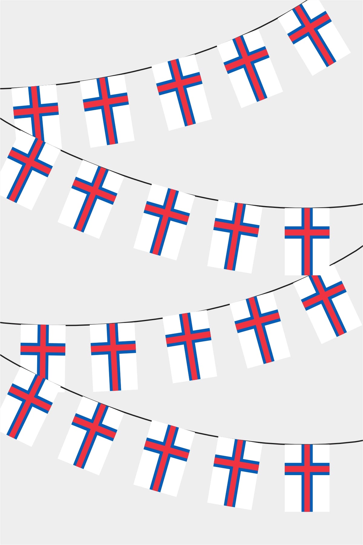 Faroe Islands Rectangular Flag Bunting - 50 Meters Premium String Flags for Party Decoration | Professional Quality Raschel Fabric