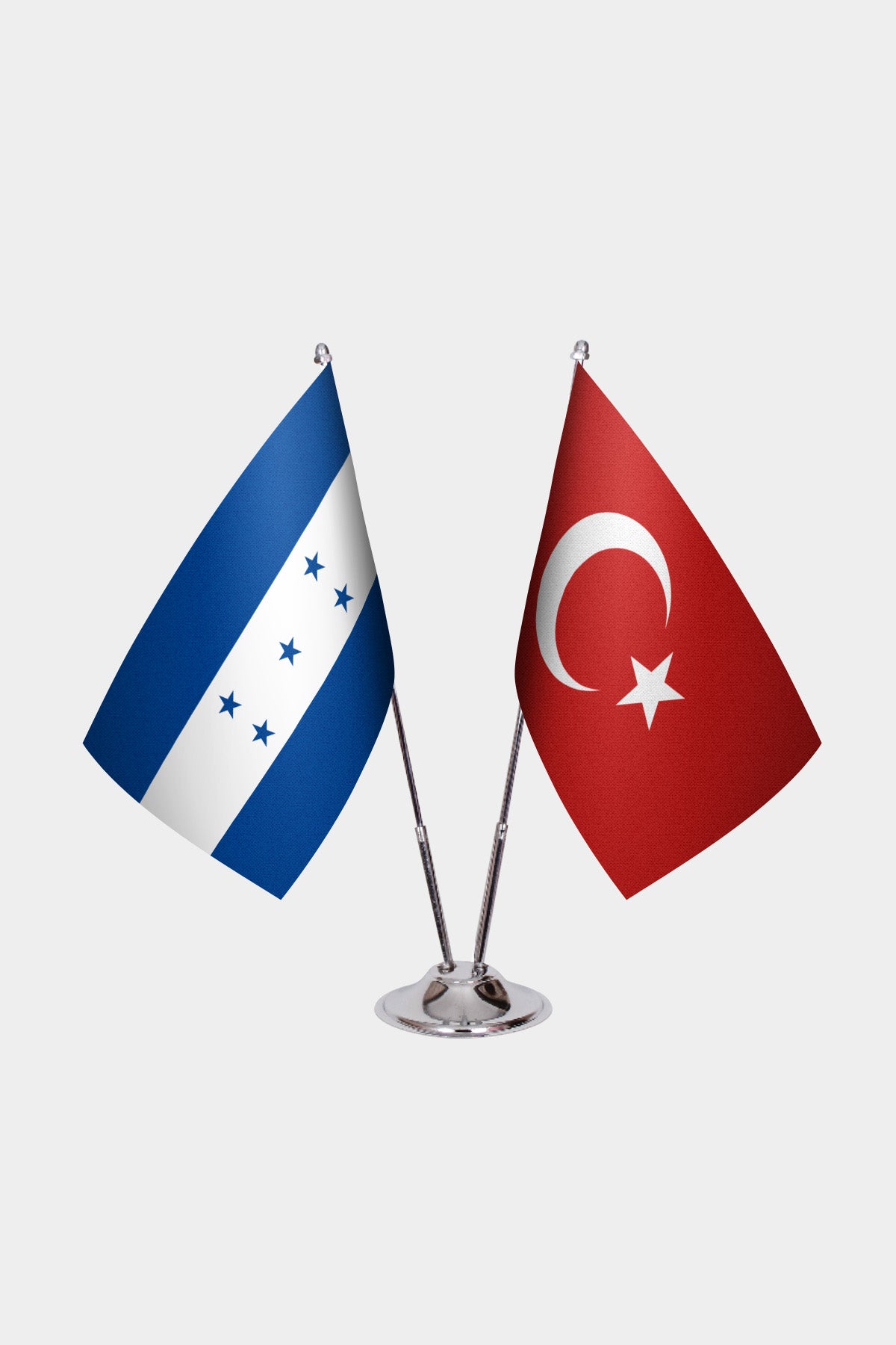 Honduras and Turkey desk flag set with chrome pole and base