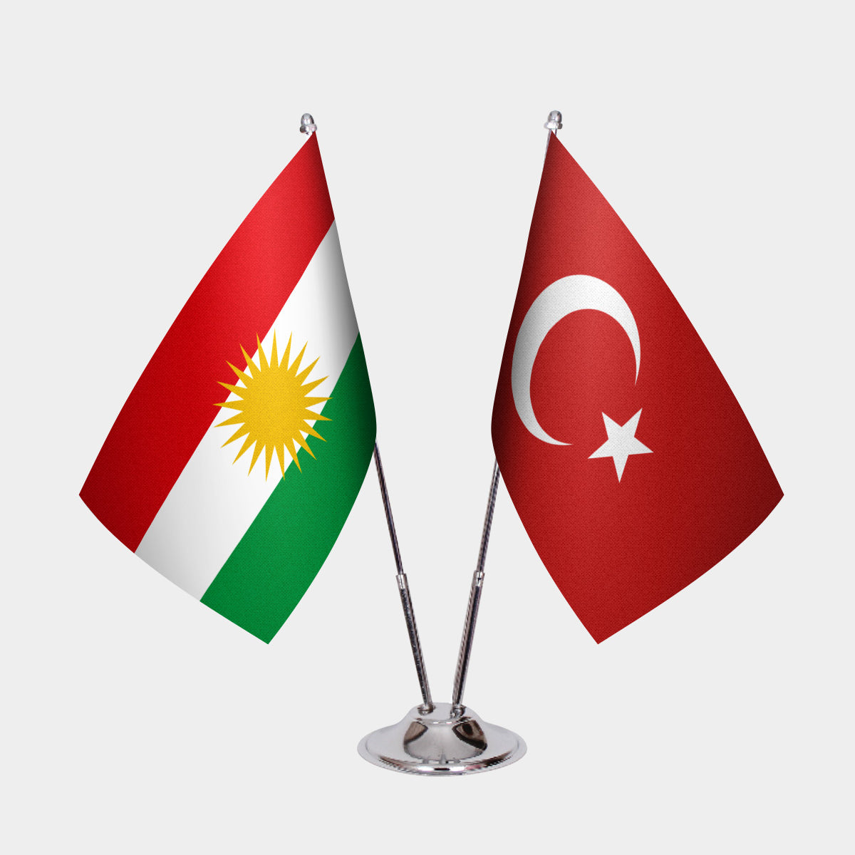 Irak Kürdistanı & Türkiye İkili Masa Bayrağı Seti — Altın direk seçeneği