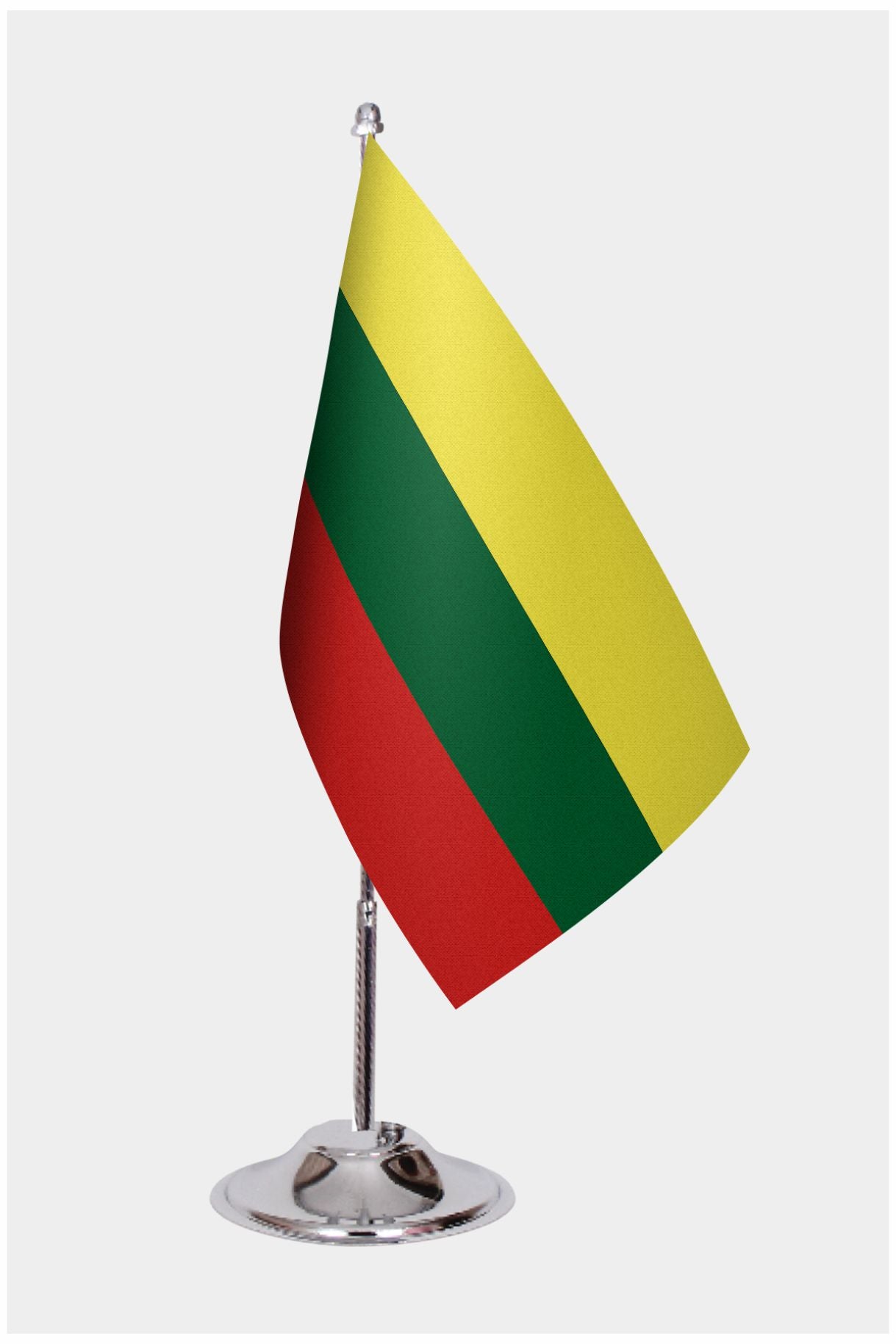 Lithuania Desk Flag - Premium Double-Layer Satin with Chrome L-Shaped Stand | Professional Quality Country Desk Flag for Government Offices and Institutions