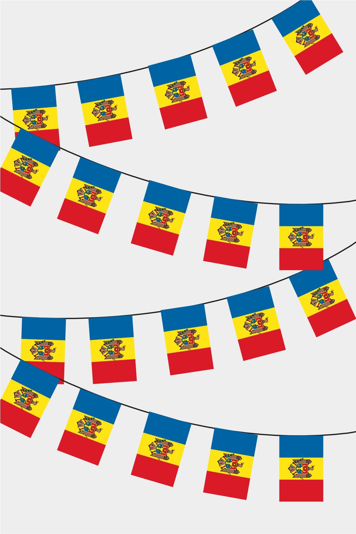 Moldova Rectangular Flag Bunting - 50 Meters Premium String Flags for Party Decoration | Professional Quality Raschel Fabric