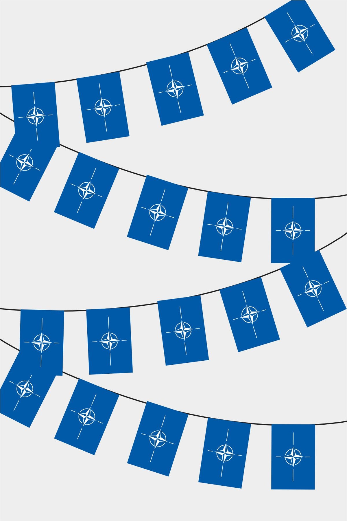 NATO Rectangular Flag Bunting - 50 Meters Premium String Flags for Party Decoration | Professional Quality Raschel Fabric