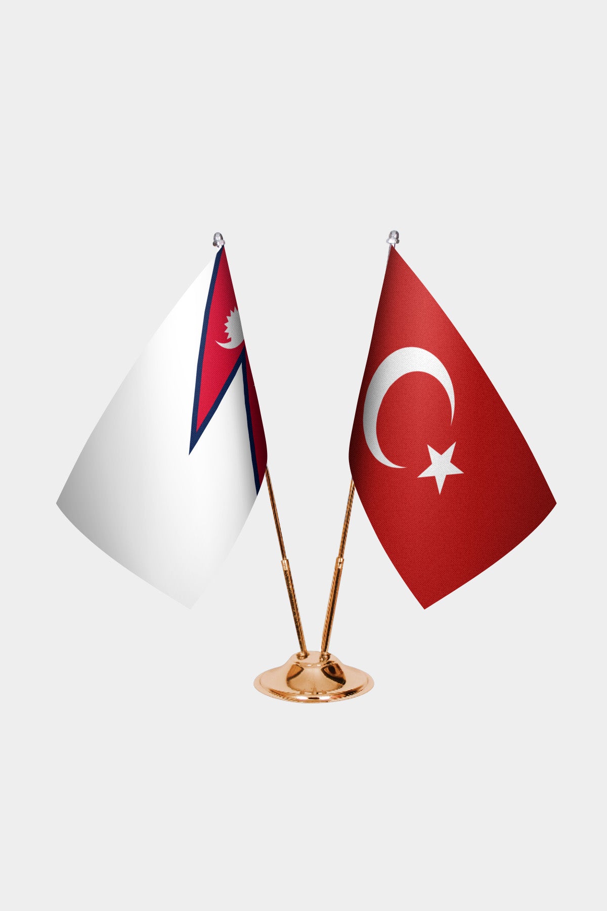 Nepal and Turkey desk flag set with gold pole and base