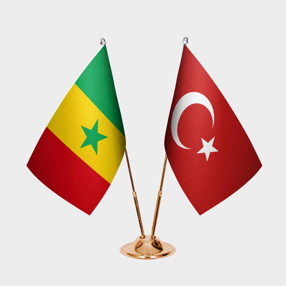 Senegal and Turkey desk flag set with gold pole and base