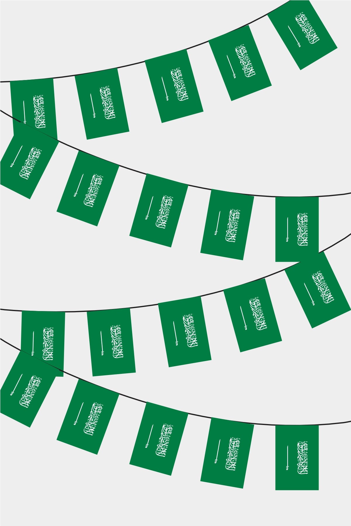 Sudi Arabistan Rectangular Flag Bunting - 50 Meters Premium String Flags for Party Decoration | Professional Quality Raschel Fabric