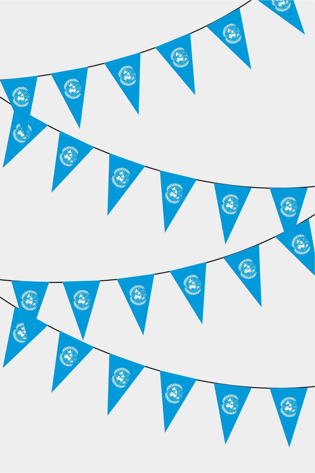 United Nations Triangular Flag Bunting - 50 Meters Premium Pennant Flags for Party Decoration | Professional Quality Raschel Fabric