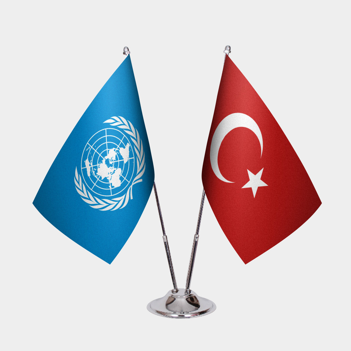 United Nations & Turkey Desk Flag Set — gold pole option