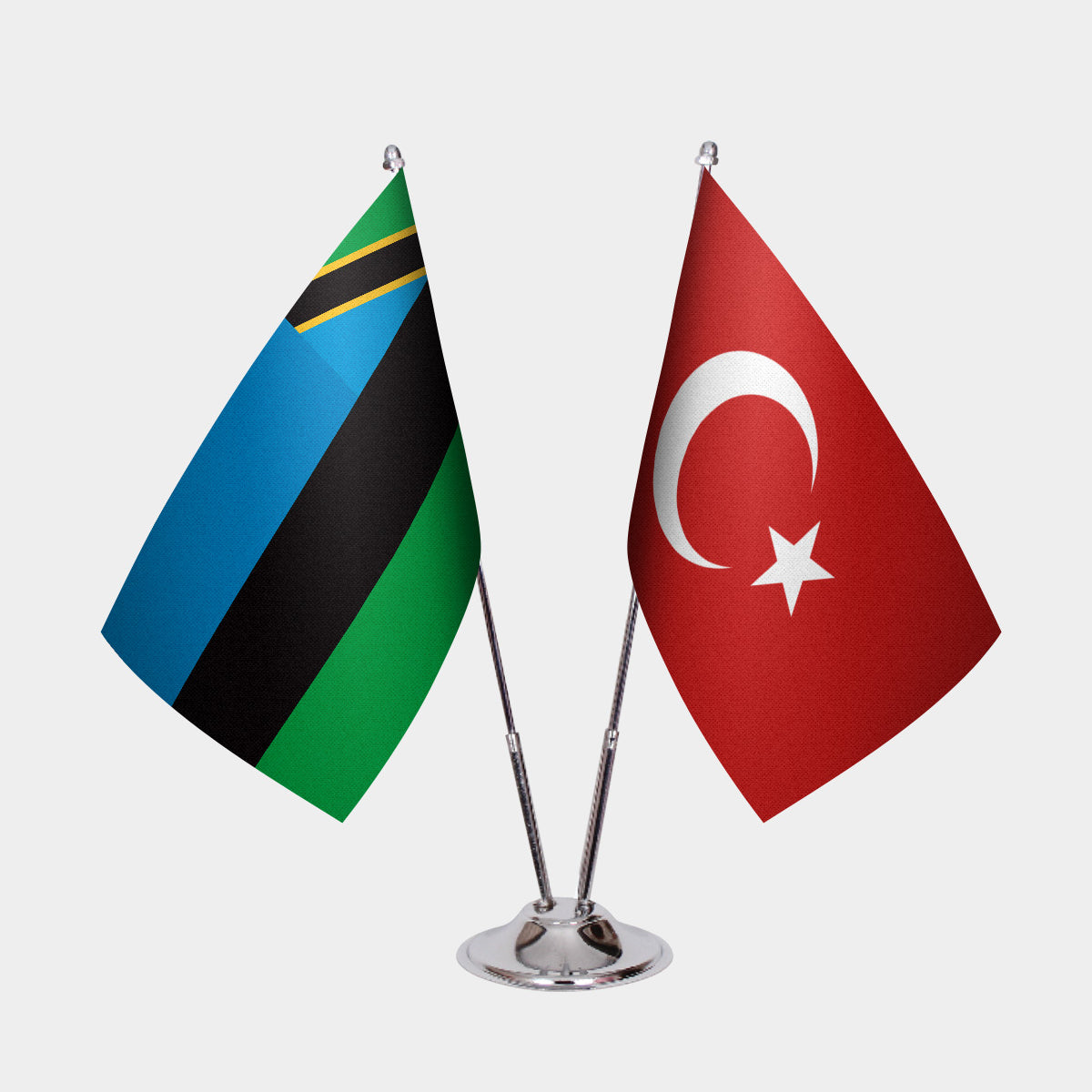 Zanzibar & Türkiye İkili Masa Bayrağı Seti — Altın direk seçeneği