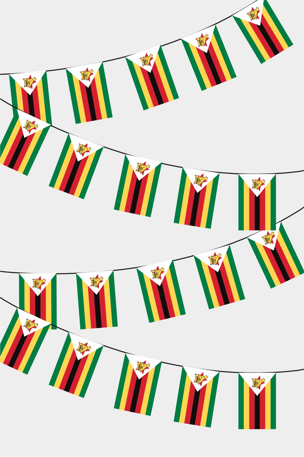 Zimbabve Rectangular Flag Bunting - 50 Meters Premium String Flags for Party Decoration | Professional Quality Raschel Fabric