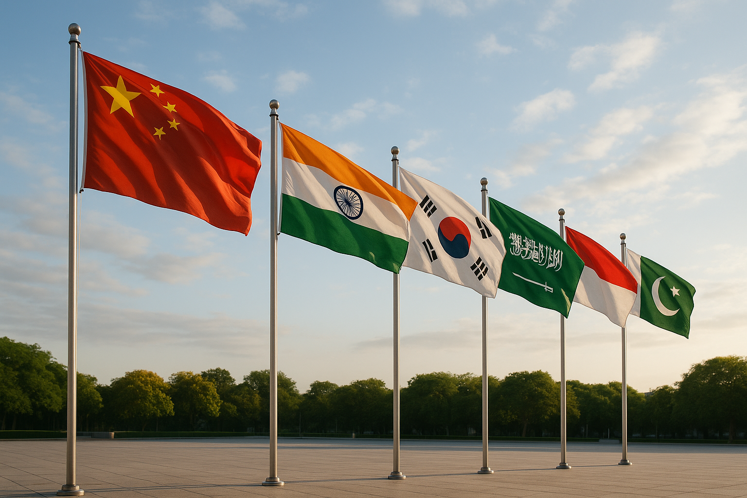 Asian countries national flags waving outdoors – Asya Bayrak