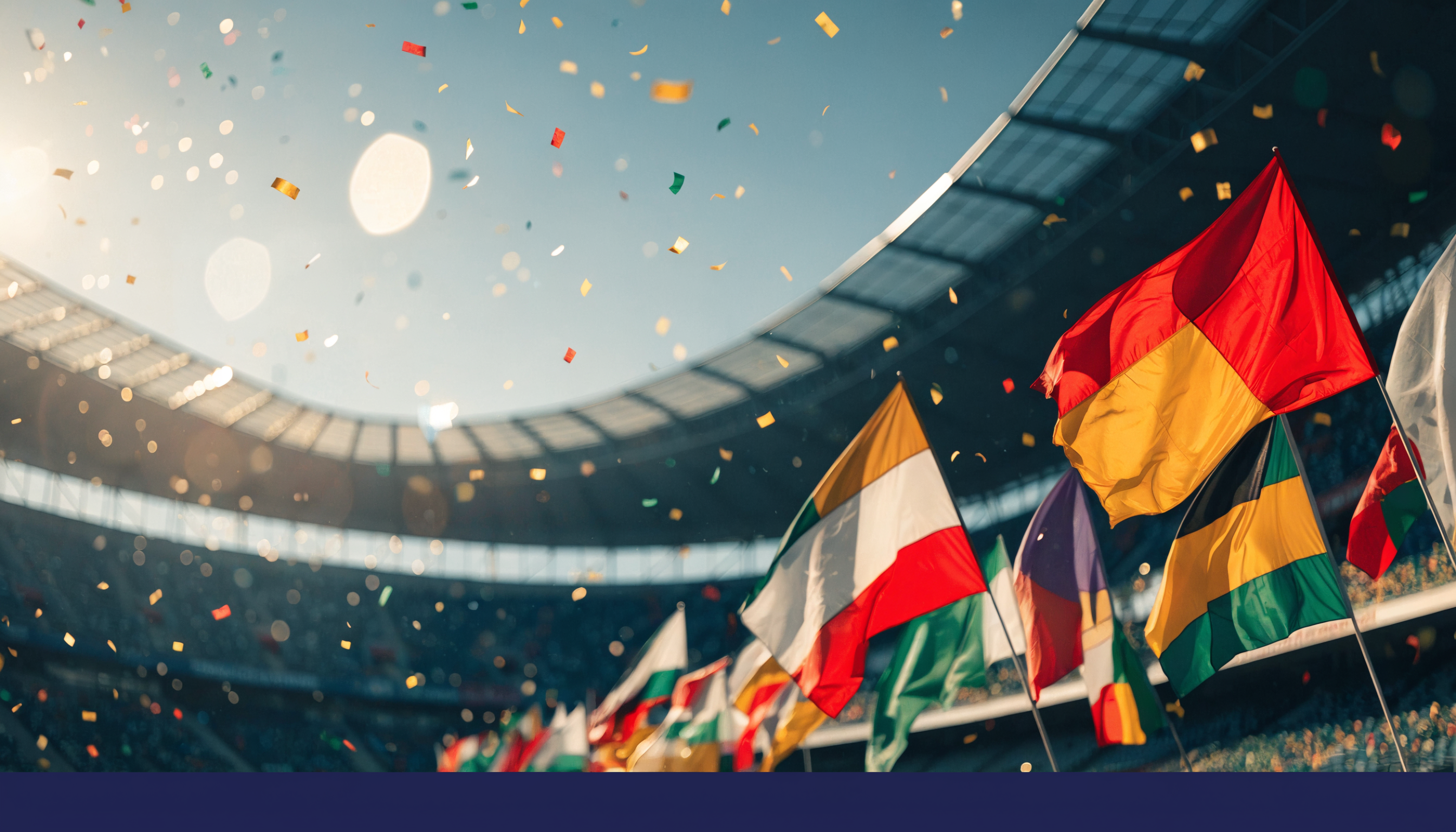 FIFA World Cup 2026 flags collection - national flags of qualified countries waving in a stadium with confetti; outdoor, handheld, desk and car flags by Asya Bayrak