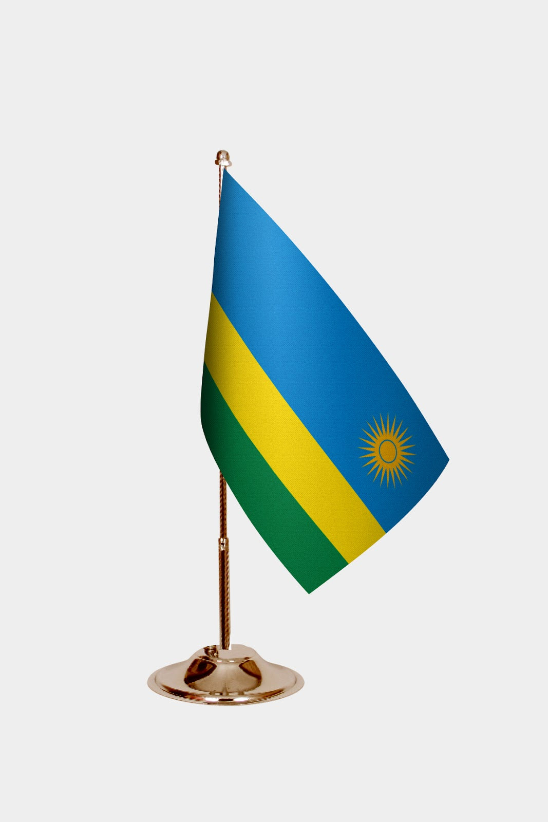 Rwanda Gold Desk Flag - Premium Metal Stand