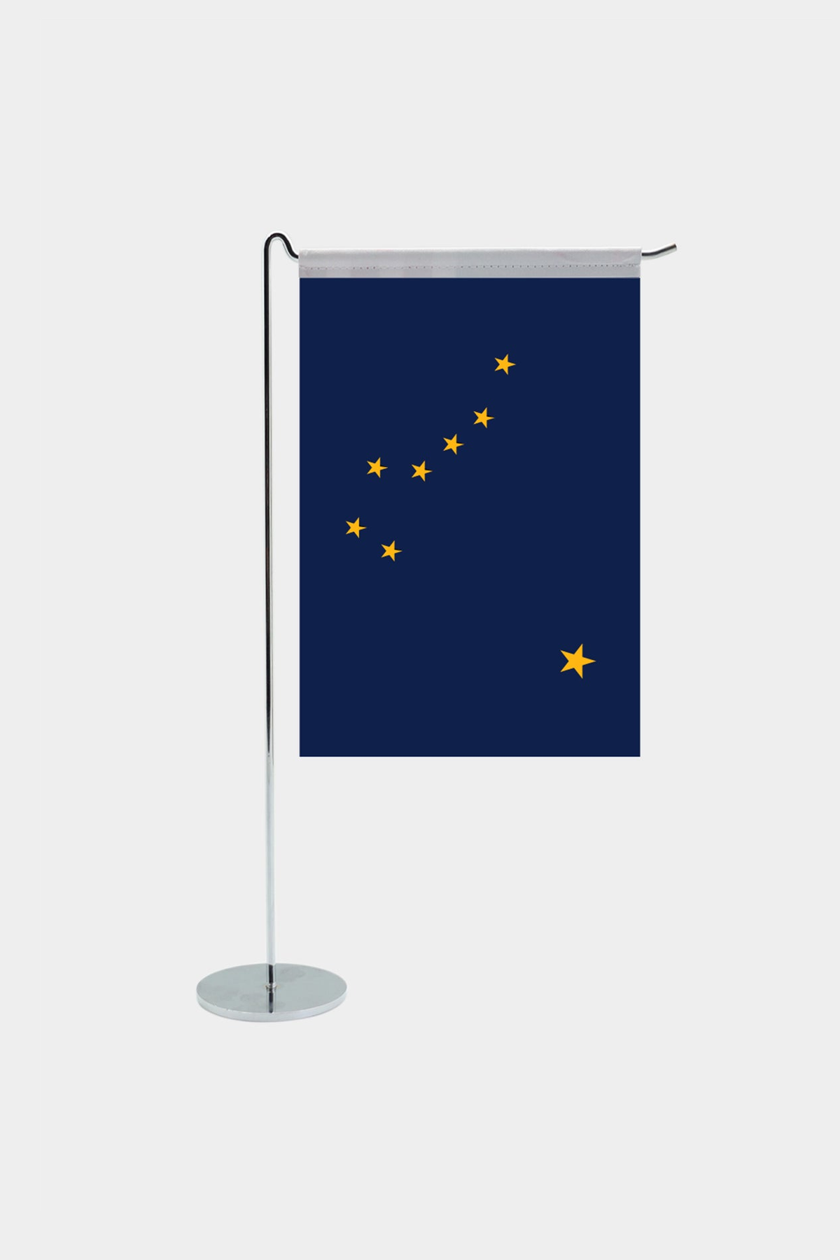 Alaska state desk flag with chrome L-shaped stand - premium double-layer satin office flag