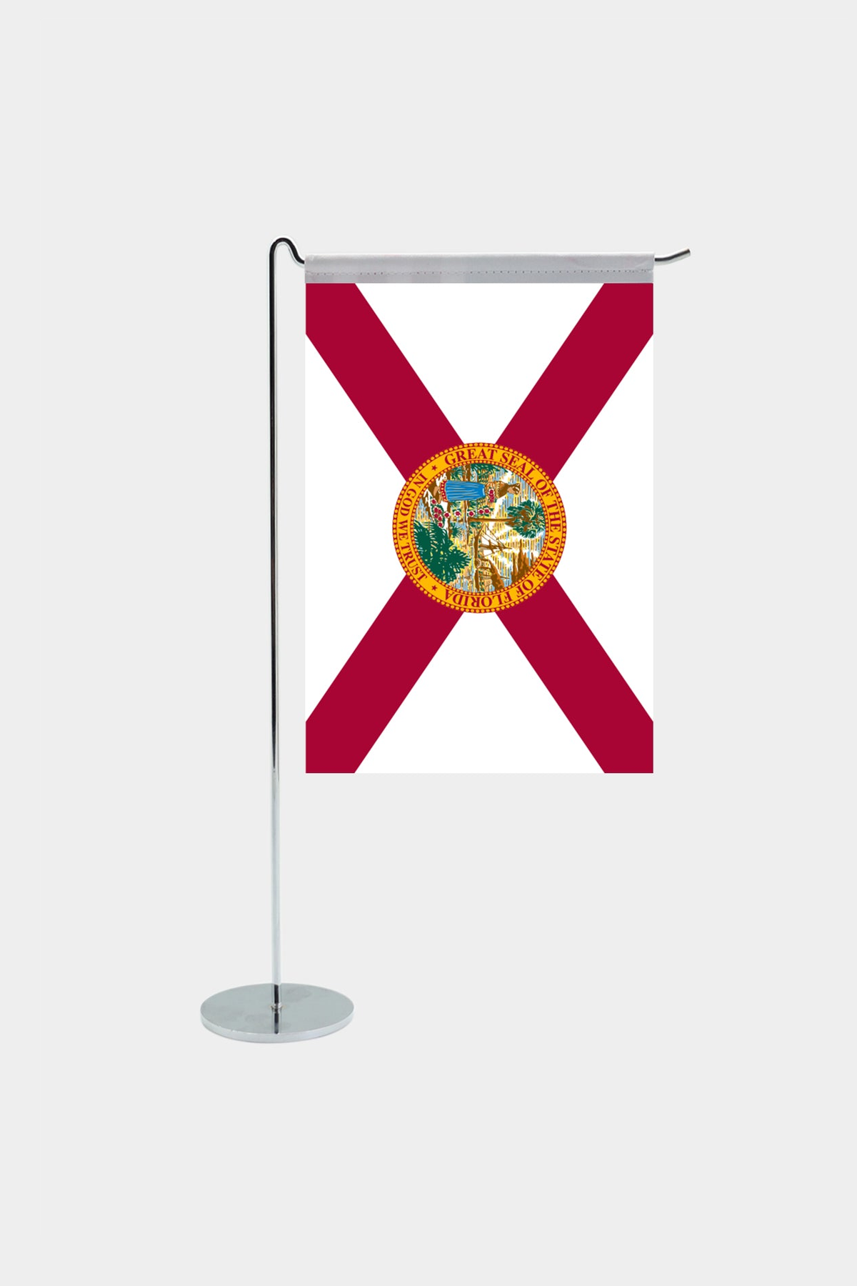 Florida state desk flag with chrome L-shaped stand - premium double-layer satin office flag
