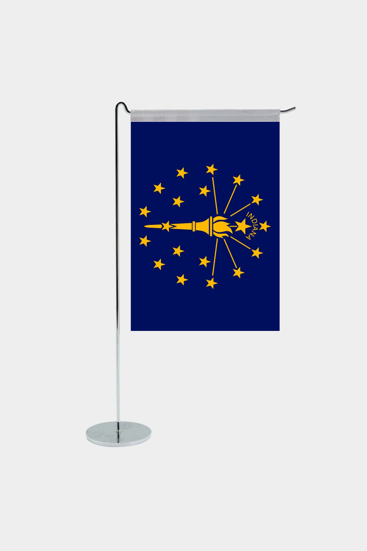 Indiana state desk flag with chrome L-shaped stand - premium double-layer satin office flag