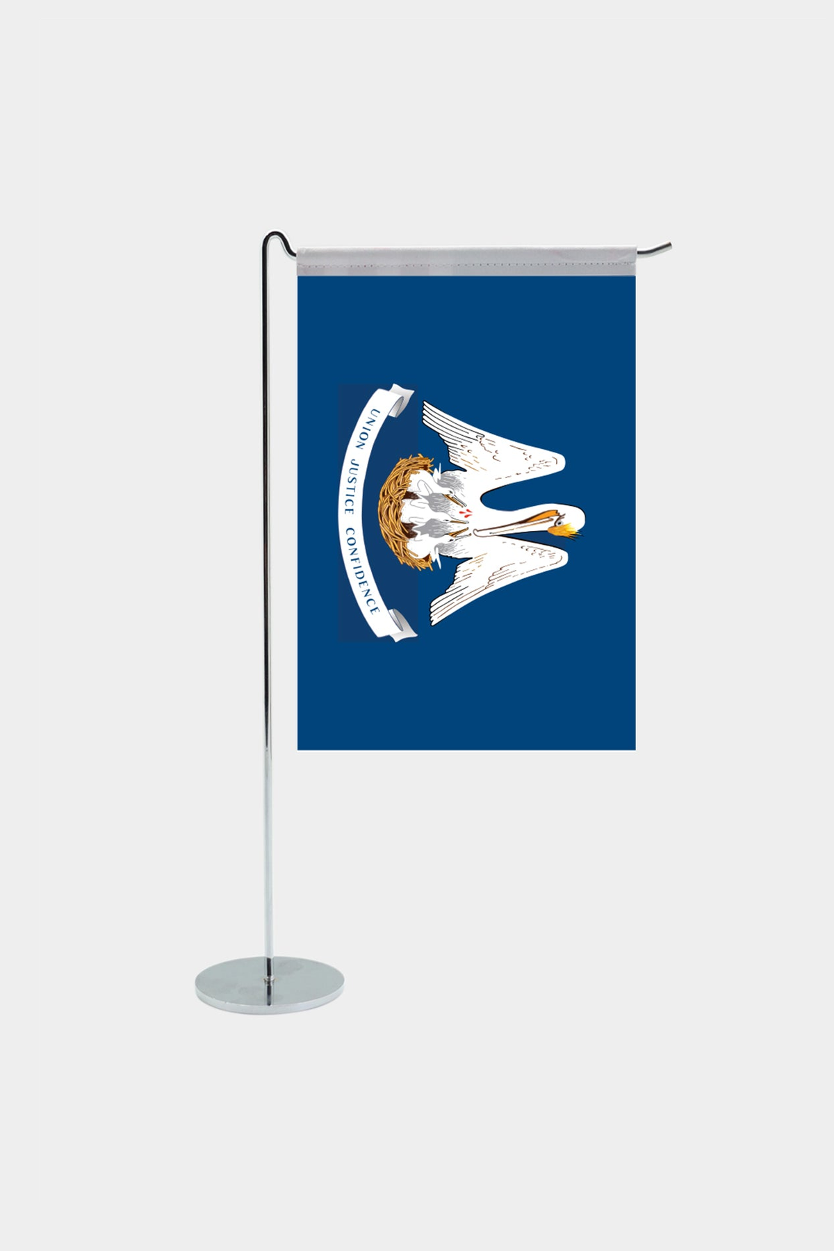 Louisiana state desk flag with chrome L-shaped stand - premium double-layer satin office flag