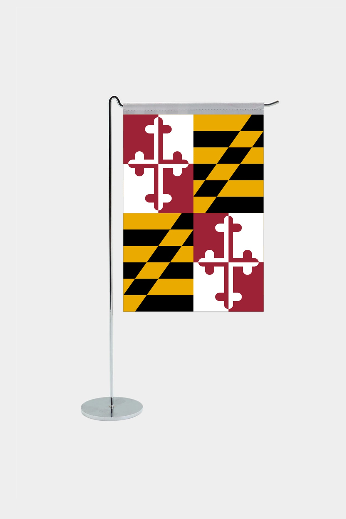 Maryland state desk flag with chrome L-shaped stand - premium double-layer satin office flag