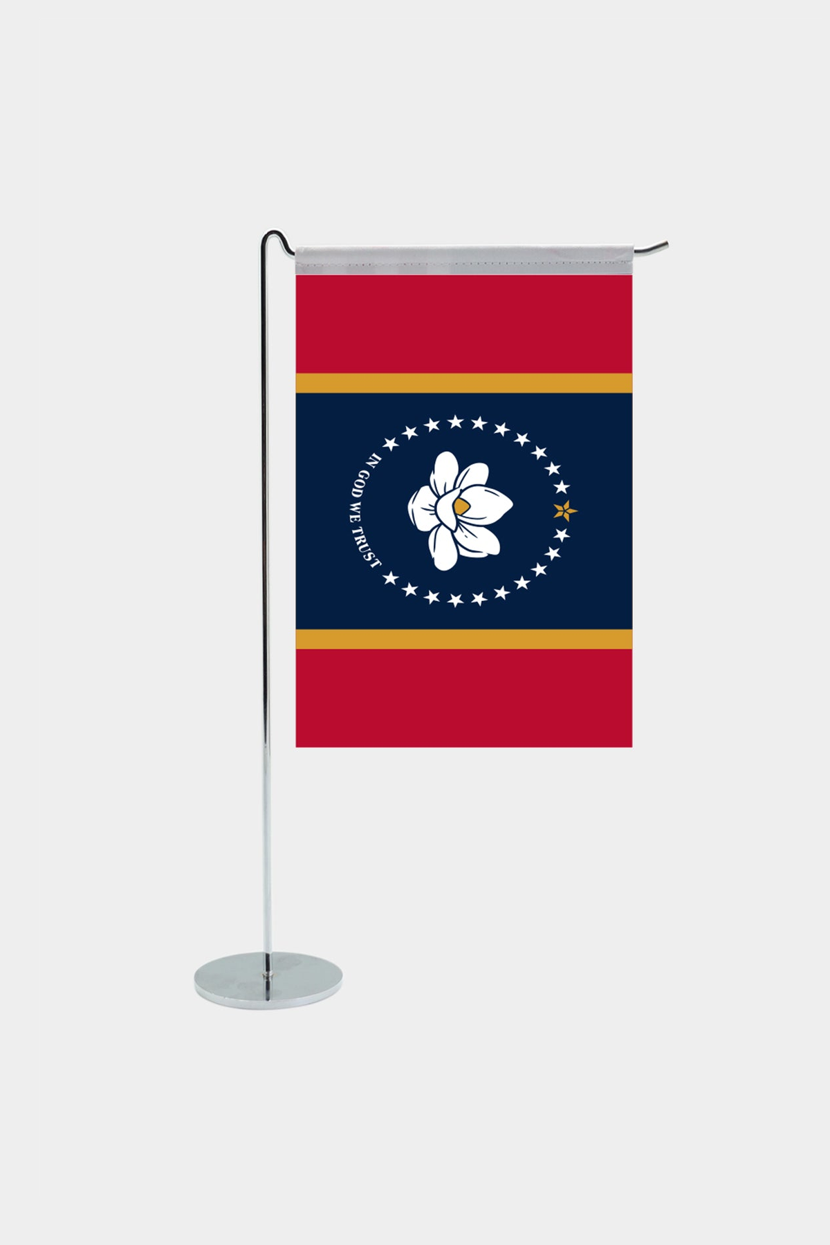 Mississippi state desk flag with chrome L-shaped stand - premium double-layer satin office flag