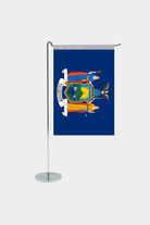 New York state desk flag with chrome L-shaped stand - premium double-layer satin office flag