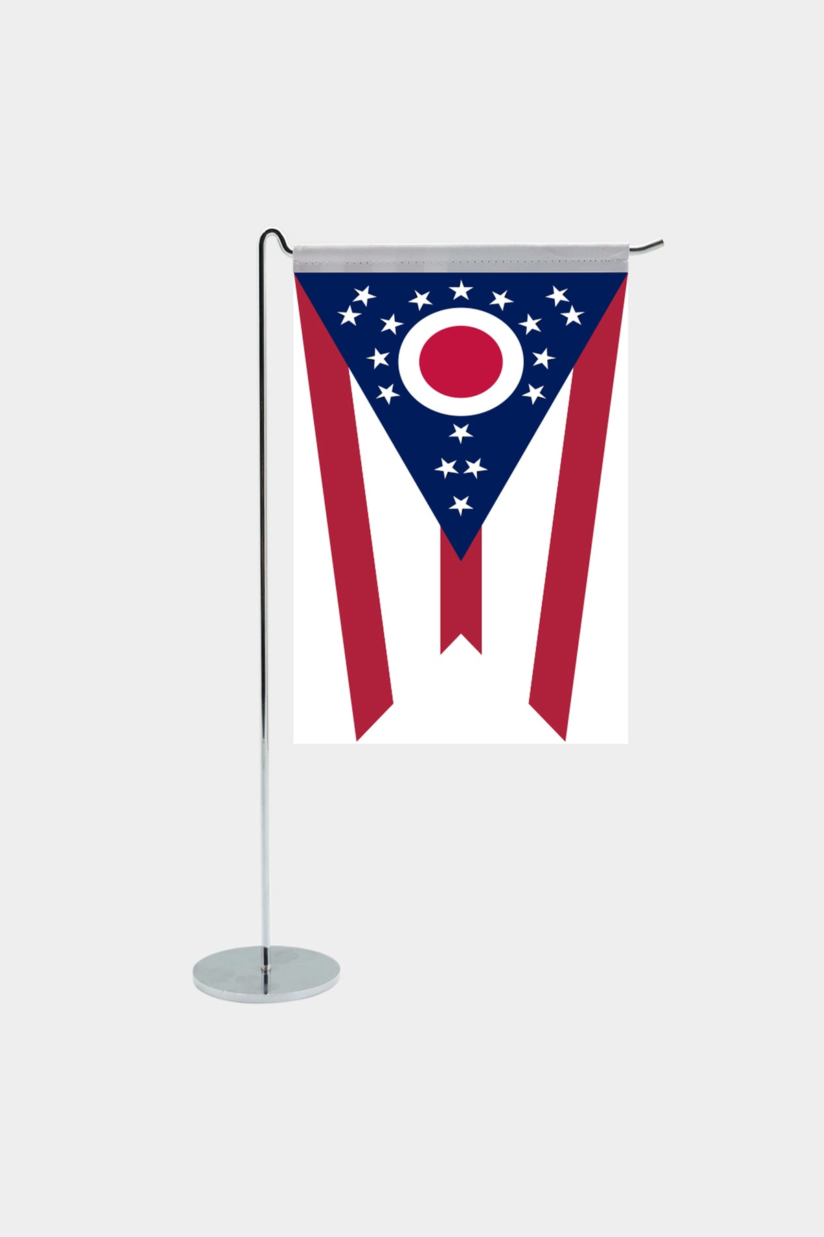 Ohio state desk flag with chrome L-shaped stand - premium double-layer satin office flag