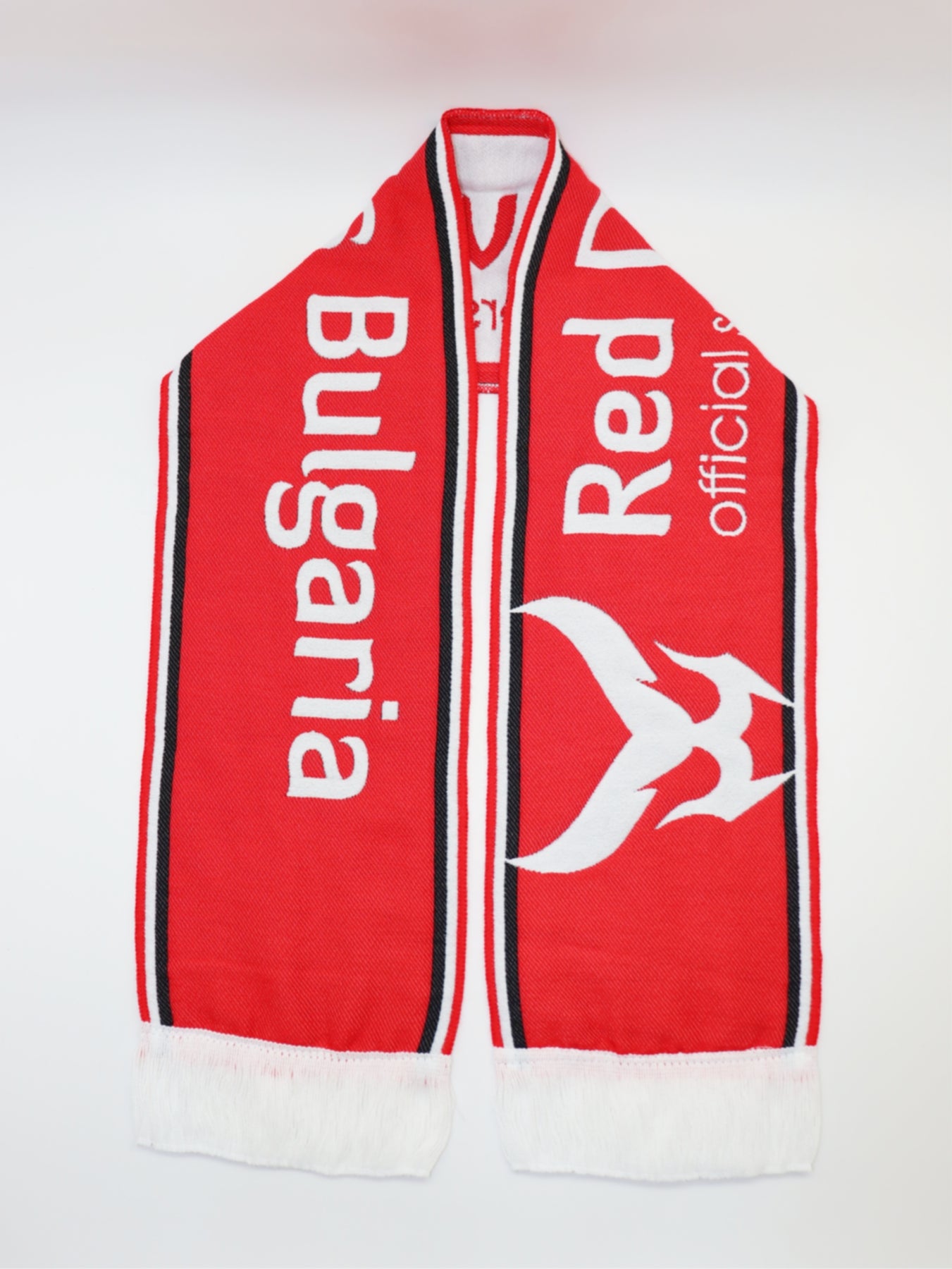 Custom woven fan scarf with red and white design — Bulgaria team showcase example