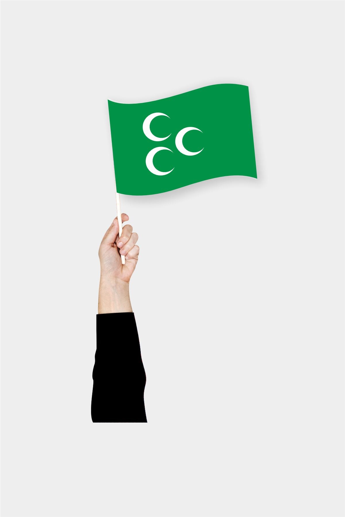 Three Crescents handheld flag on stick - durable polyester country flag for events and parades