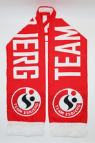 Team Esbjerg custom woven sports club scarf — Danish handball club design in red and white