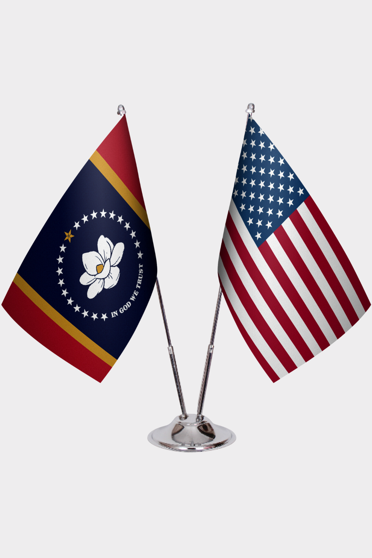 Mississippi & U.S. Desk Flag Set — Double Satin
