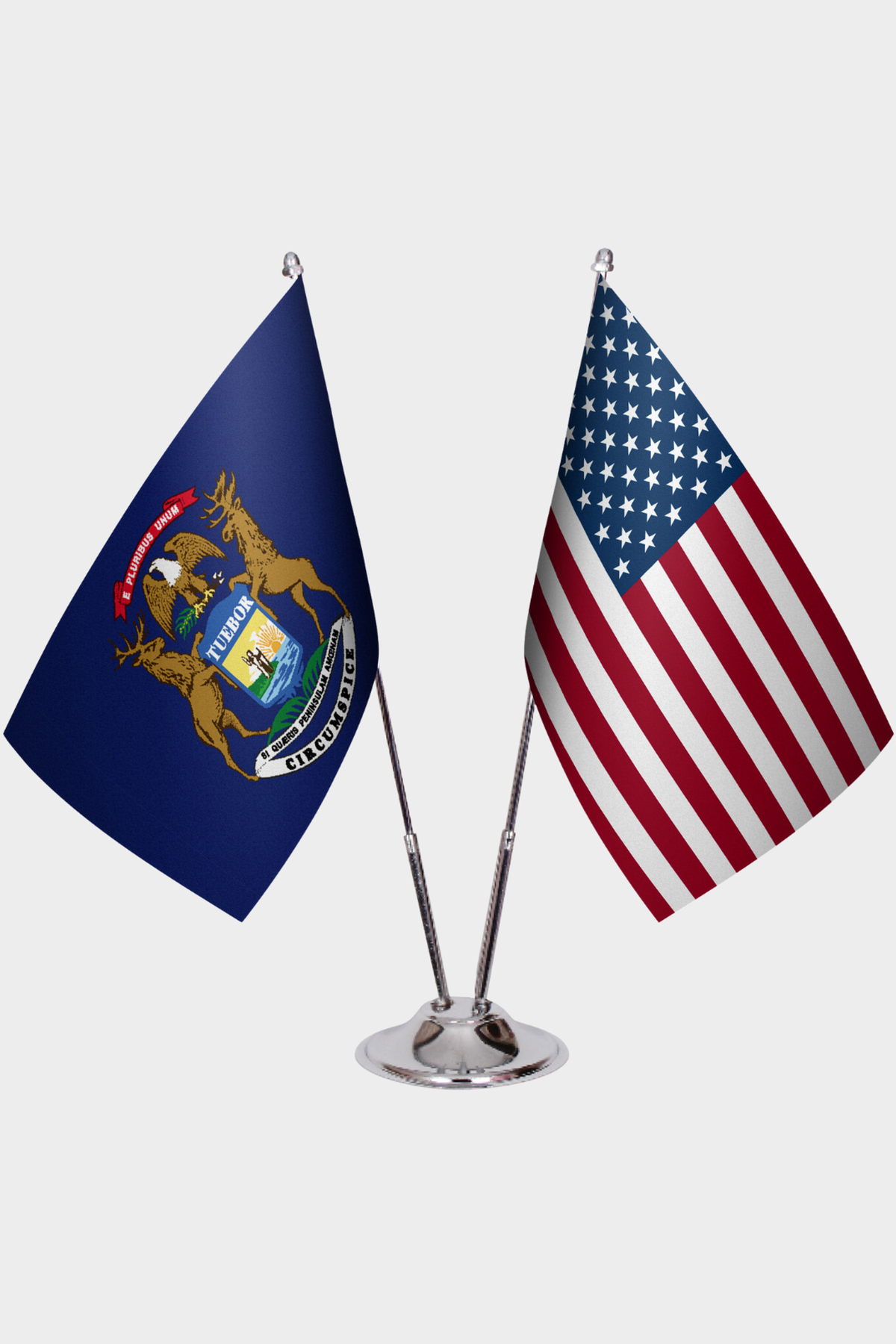 Michigan & U.S. Desk Flag Set — Double Satin