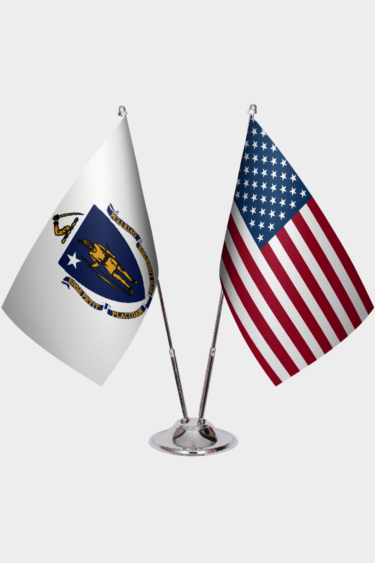 Massachusetts & U.S. Desk Flag Set — Double Satin