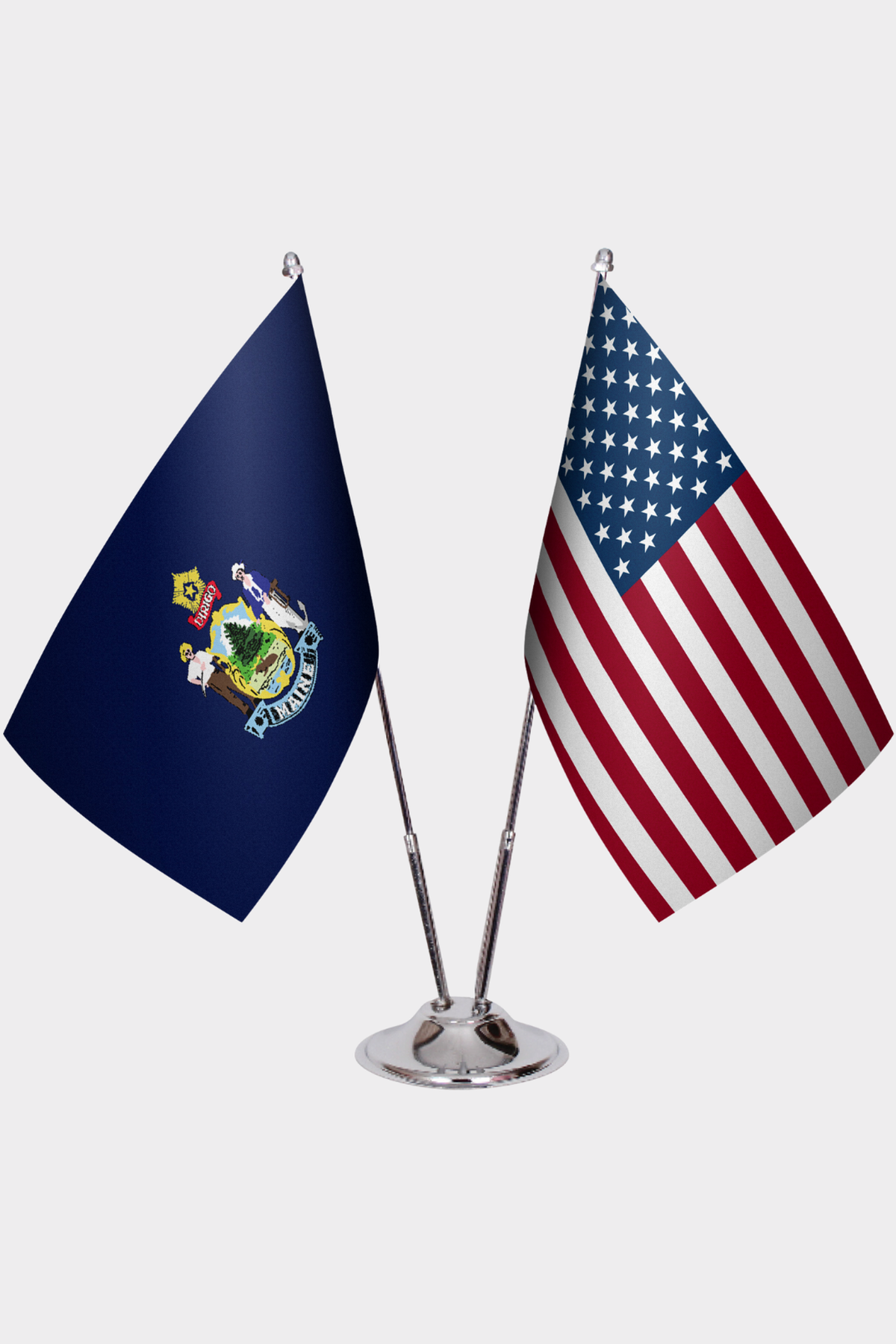 Maine & U.S. Desk Flag Set — Double Satin