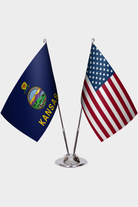 Kansas & U.S. Desk Flag Set — Double Satin