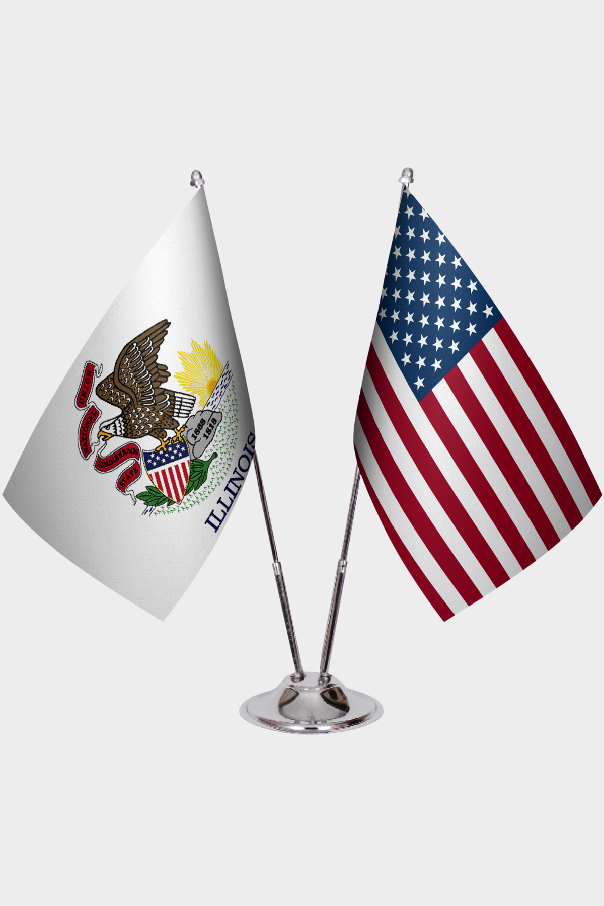 Illinois & U.S. Desk Flag Set — Double Satin