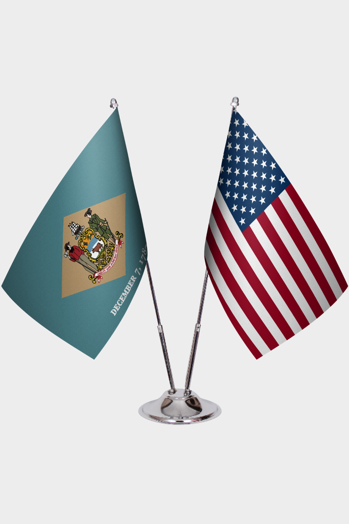 Delaware & U.S. Desk Flag Set — Double Satin