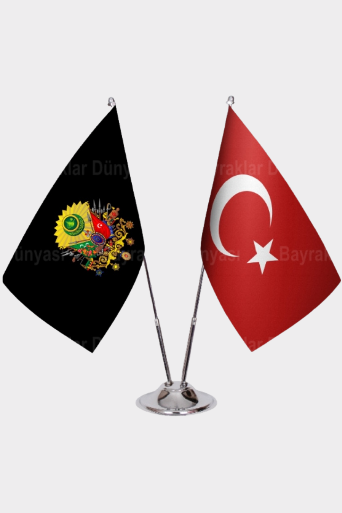 Ottoman Turkish Desk Flag - Premium Double-Layer Satin with Chrome L-Shaped Stand | Professional Quality Country Desk Flag for Government Offices and Institutions
