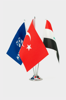 Chrome base triple desk flag set for executive desks and lecterns